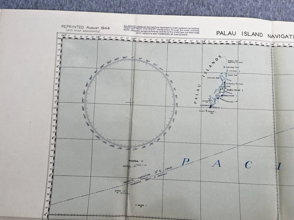 RAAF WW2 1944 Palau Island Navigation Chart